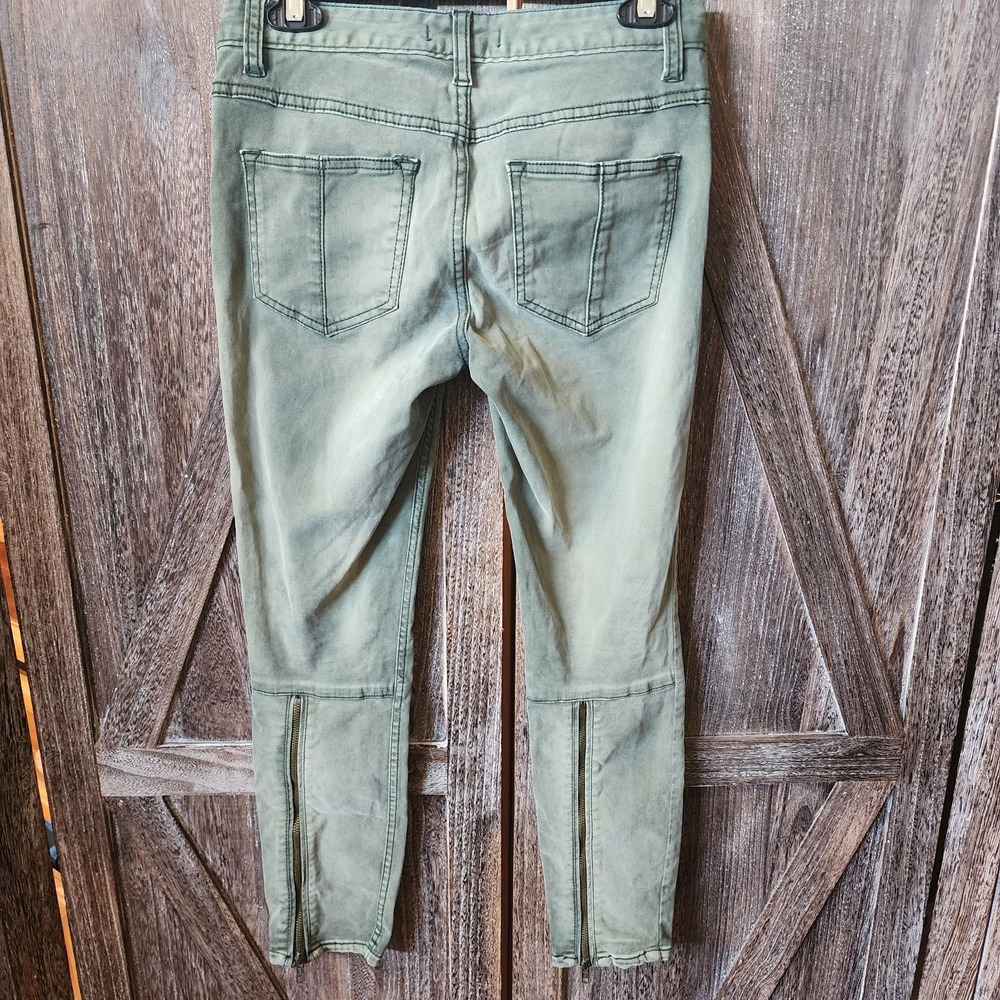 Free People Jeans Women's Size 26 Green Skinny Zipper Detail Garment Dyed Soft - Picture 6 of 10